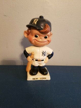 (vtg) 1960s York Yankees Bobbing Head Nodder Doll Arms Out White Base Rare