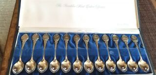 Boxed Set Of 12 Vintage Franklin Sterling Silver Zodiac Spoons 11,  Ozt