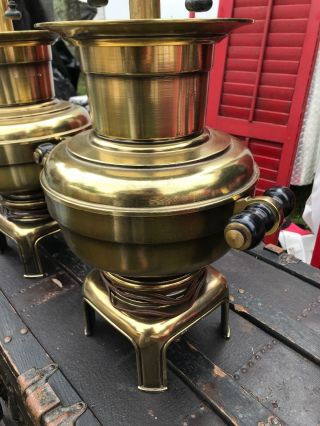 Pair Vintage Stiffel Brass Urn Shaped Table Lamps Double Socket Top
