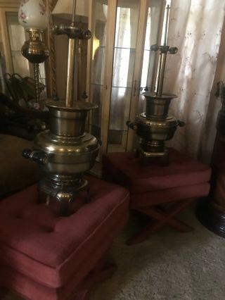 Pair Vintage Stiffel Brass URN Shaped Table Lamps Double Socket Top 4