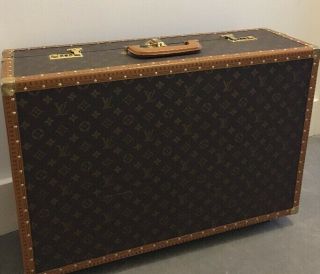 Vintage Louis Vuitton Large Monogram Suitcase Luggage Leather 26x17x8