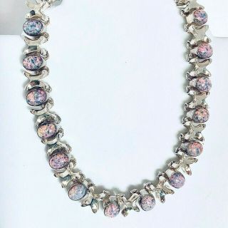 Stunning Vintage Sterling Foil Art Glass Opal Necklace Taxco 17” 208 Grams