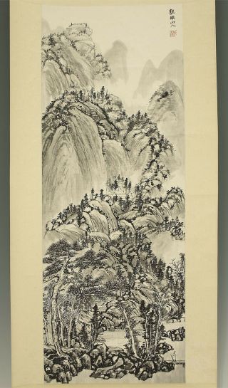 掛軸1967 Chinese Hanging Scroll " Steep Mountains Landscape " @b743