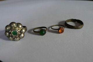 British Uk Metal Detecting Find 4 Medieval Tudor Rings With Stones As Excavated