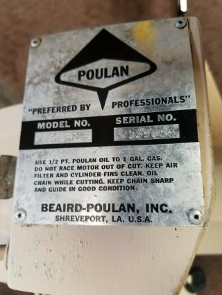 VINTAGE 1950 ' S BEAIRD - POULAN CHAINSAW MODEL S33 S/N 139059 chain saw antique 6