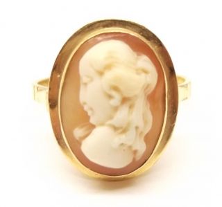 Antique 18k Gold Carved Shell Cameo Ring Sz 5.  75 Classical Estate Relief Vtg