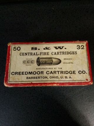 Vtg S&w Central - Fire Cartridges Creedmoor Cartridge Co.  Empty Ammo Box