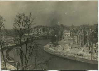 Wwii Large Size Press Photo: Ruined Berlin Center River & Bridge View,  May 1945