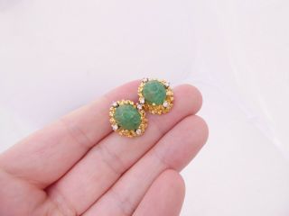 18ct Gold Designer Caprice? Carved Emerald Diamond Earrings 8.  7 Grams