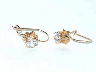 C.  1910 Exquisite Edwardian 14k Gold White Sapphire 1/2 Ct Rare Huggie Earrings