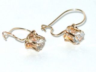 c.  1910 EXQUISITE EDWARDIAN 14k GOLD WHITE SAPPHIRE 1/2 Ct RARE HUGGIE EARRINGS 2