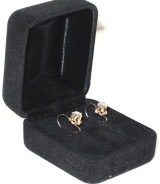 c.  1910 EXQUISITE EDWARDIAN 14k GOLD WHITE SAPPHIRE 1/2 Ct RARE HUGGIE EARRINGS 3