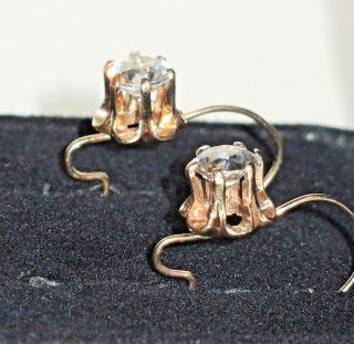 c.  1910 EXQUISITE EDWARDIAN 14k GOLD WHITE SAPPHIRE 1/2 Ct RARE HUGGIE EARRINGS 5