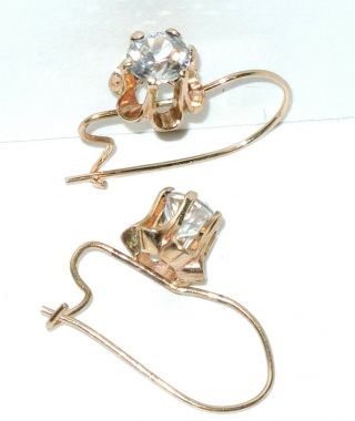 c.  1910 EXQUISITE EDWARDIAN 14k GOLD WHITE SAPPHIRE 1/2 Ct RARE HUGGIE EARRINGS 7