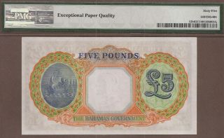 BAHAMAS: 5 Pounds Banknote,  (UNC PMG65),  P - 12b,  RARE,  1936, 2