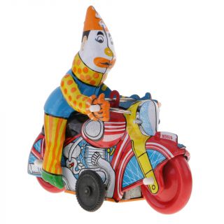 Clown On Motorcycle Tin Toy Collectible Clockwork Wind Up Toys For Kids Gift