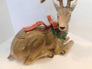 Vintage 1994 Fitz Floyd Holiday Leaves Deer Christmas Centerpiece With Lid & Box 3