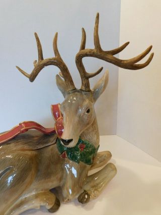 Vintage 1994 Fitz Floyd Holiday Leaves Deer Christmas Centerpiece With Lid & Box 4