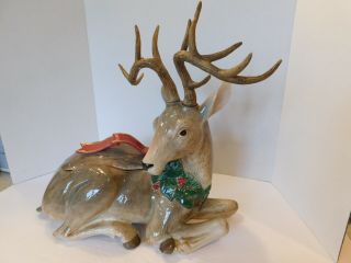 Vintage 1994 Fitz Floyd Holiday Leaves Deer Christmas Centerpiece With Lid & Box 5