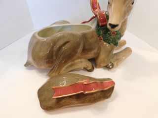 Vintage 1994 Fitz Floyd Holiday Leaves Deer Christmas Centerpiece With Lid & Box 7