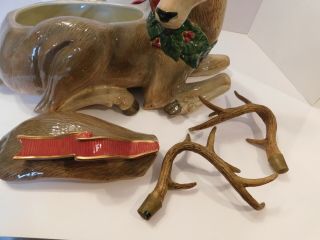 Vintage 1994 Fitz Floyd Holiday Leaves Deer Christmas Centerpiece With Lid & Box 8