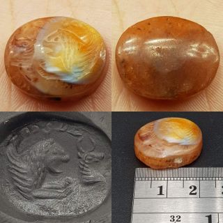 Very Old Rare Unique Agate Sassanian Lion & Deer Intaglio Stone 13