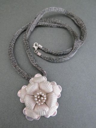 Vintage Sterling Silver Danish Flower Pendant Necklace