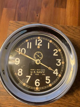 Vintage Ww2 Us Navy Chelsea Mark 1 Deck Clock 1940 Brass Nickel Plated