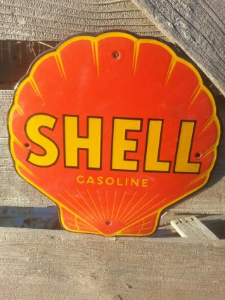 Vintage Shell Porcelain Sign Gas Oil Pump Plate Nos