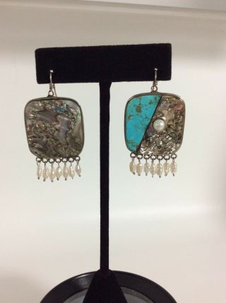 Consuelo Campos Earrings - Southwestern Multi - Stone Assemblage 1991 Signed