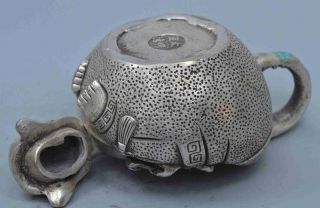Collectable Royal Exorcism Old Miao Silver Carve Smile Buddha Temple Pray Teapot 3