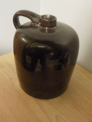 Vtg 1 Gallon Dark Brown Whiskey Jug Crock Glazed Stone Ware