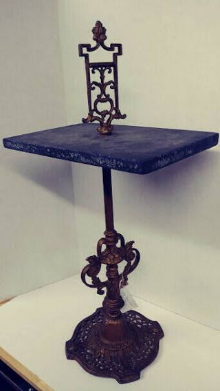 Vintage Art Deco Brass & Stone Standing Pipe/smoking Table Brass Ornate Base