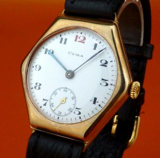 Antique " Cyma " 18k Pink Gold Filled Case & Enamel Dial From 1930