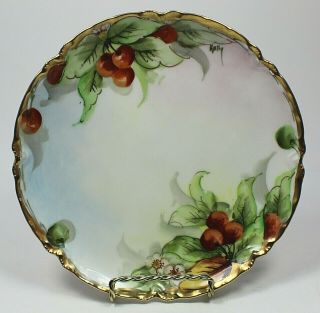 Antique Haviland Limoges France Hand Painted Cherries Cabinet Plate By Kelly