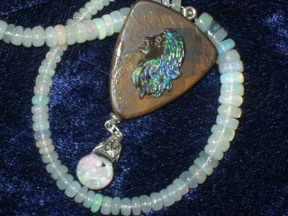 Opal Necklace Hand Carved Boulder Opal Cameo Floating Opals Glass Globe Sterling