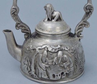 China Collectable Souvenir Old Miao SIlver Carve Old Man & Tree Ancient Tea Pot 2