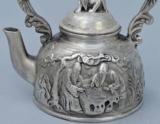 China Collectable Souvenir Old Miao SIlver Carve Old Man & Tree Ancient Tea Pot 3