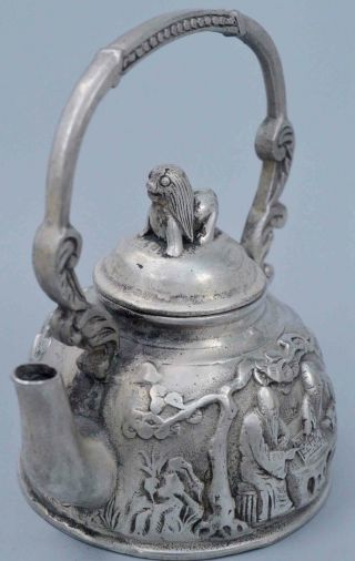 China Collectable Souvenir Old Miao SIlver Carve Old Man & Tree Ancient Tea Pot 4