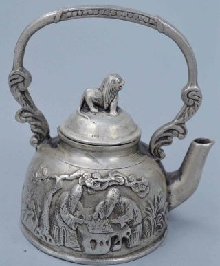 China Collectable Souvenir Old Miao SIlver Carve Old Man & Tree Ancient Tea Pot 5