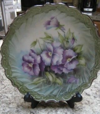 Stunning Hand Painted China Plate By Anne Michel (floral Of Pansies) 8 1/4 "