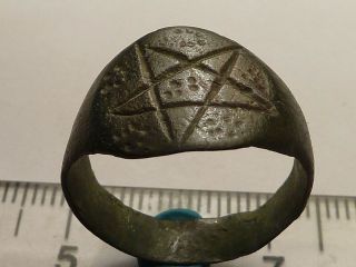 3881 Ancient Roman Bronze Ring With A Pentagram 19 Mm.