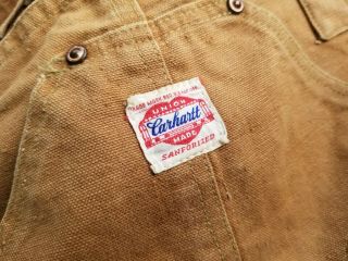 Vintage 1940s Carhartt Canvas Bib Overalls Union Made Sanforized Button Fly Jean