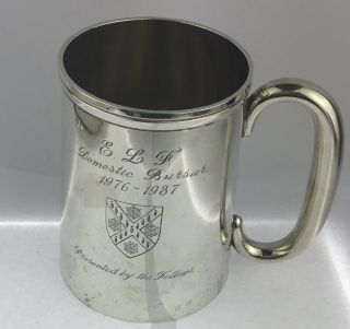 Tapering Silver Pint Tankard Mug,  Birmingham 1937,  Engraved Unknown Crest Naval?