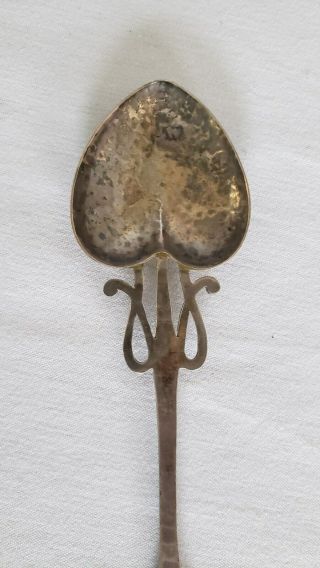 Antique Arts & Crafts sterling silver heart shaped spoon Wm Wise & Son hamered 2