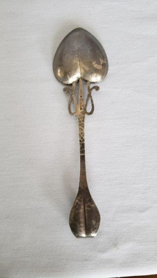 Antique Arts & Crafts sterling silver heart shaped spoon Wm Wise & Son hamered 5