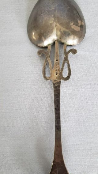 Antique Arts & Crafts sterling silver heart shaped spoon Wm Wise & Son hamered 6