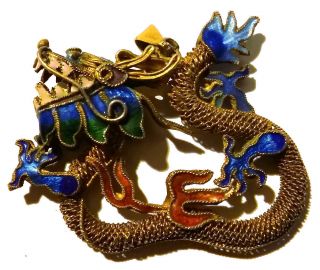 Antique Chinese Gold Silver Dragon Necklace Enamel Qing Filigree Estate Mesh