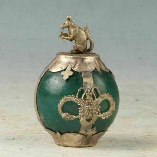 Collectable Jade Armor China Tibetan Silver Hand - Carve Zodiac Statue - - Mouse