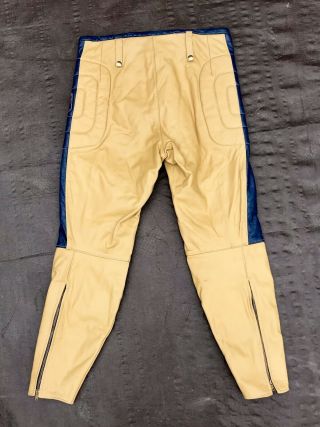 Vintage BW Bill Walters LEATHERS Motocross PANTS Tan/Gold Blue BMX Size 32 2